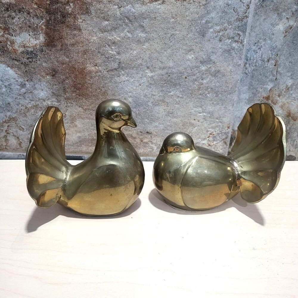 Pair of Vintage Metal Brass Dove Figure Bookends Home Decor